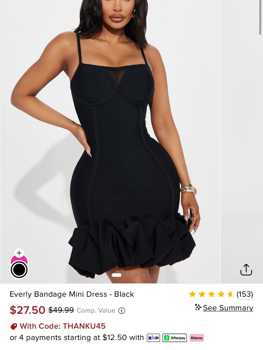 Fashion Nova Black Bandage Mini Dress with Ruffle Hem